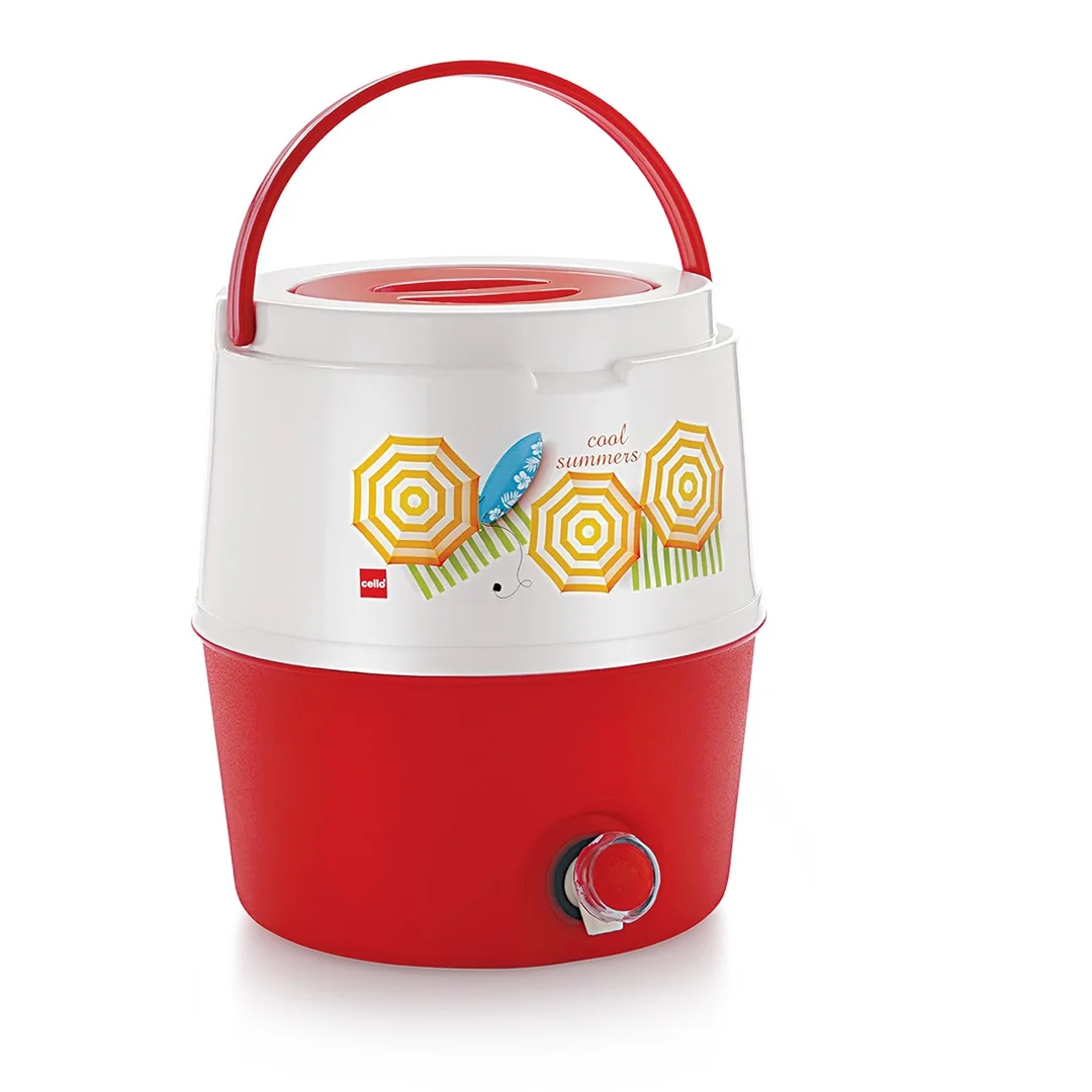 Cello Kool Star 20 L Plastic Insulated Water Jug BPA-Free | Leak-Proof Rotary Tap | Double-Wall Cold Retention | Easy Carry Handle | White/Red image 1