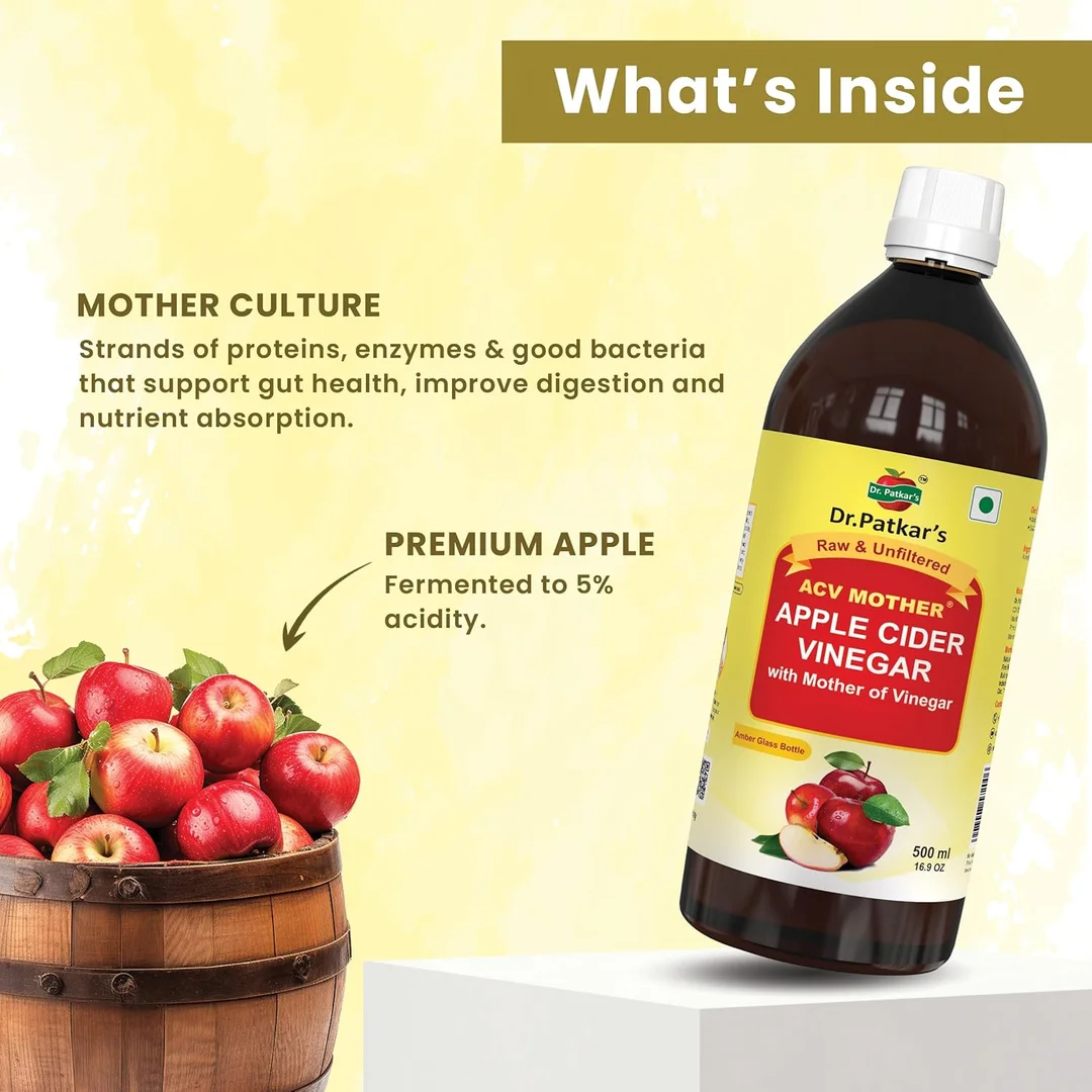 Dr Patkar's Apple Cider Vinegar with Mother Vinegar | Unfiltered & Undiluted | Suitable for Weight Loss & Improved Immunity With Mother 500ml image 5