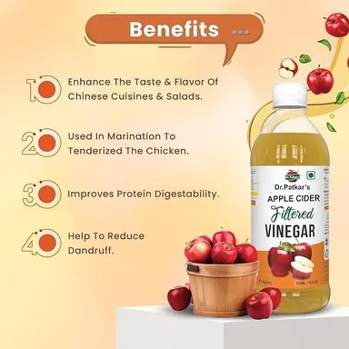 Dr. Patkar’s Filtered Apple Cider Vinegar 500ml | 5% Acidity | Detox Drink for Weight Loss | Vinegar for Cooking, Salad Dressing & Meat Marination thumbnail 4