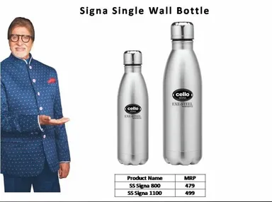 Cello Signa Exe-Steel Stainless Steel Water Bottle 800 ml | Leak-Proof Single Wall Steel Bottle for Office, School & Travel thumbnail 2