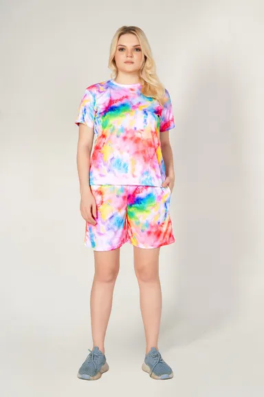 Women’s Tie-Dye Lounge Set Size S | Short Sleeve Top & Full-Length Pants | Comfortable Cotton Blend Sleepwear & Casual Wear | Multicolor thumbnail 1
