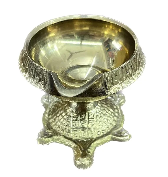 Brass Handmade Kuber Tortoise Diya Oil Lamp 2.5 Inch | Vastu Good Luck Puja Diya, Small Decorative Brass Diya for Home Temple image 1