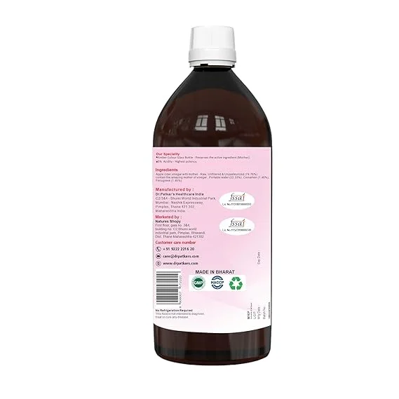 Dr. Patkar's Apple Cider Vinegar with Cinnamon & Fenugreek | Unfiltered & Undiluted | Suitable for Sugar Control with Improved Immunity & Lowers Bad Cholesterol (With Mother) 500ml image 2