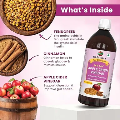 Dr. Patkar's Apple Cider Vinegar with Cinnamon & Fenugreek | Unfiltered & Undiluted | Suitable for Sugar Control with Improved Immunity & Lowers Bad Cholesterol (With Mother) 500ml  thumbnail 4