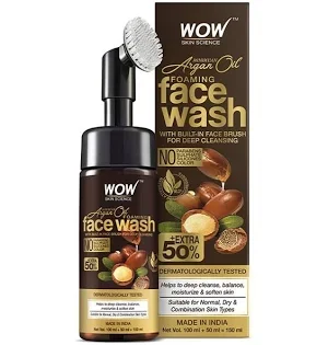 WOW Skin Science Moroccan Argan Oil Foaming Face Wash with Built-in Face Brush Deep Cleansing Natural Moisturizing Gentle Daily Facial Cleanser image 1