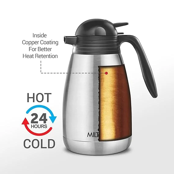 Milton Thermosteel Carafe 1500 ml Stainless Steel Double Walled Vacuum Insulated Flask with Lid and Handle | Hot Cold Retention Leak Proof Easy Carry image 2