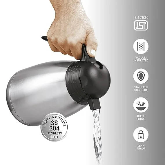 Milton Thermosteel Carafe 1500 ml Stainless Steel Double Walled Vacuum Insulated Flask with Lid and Handle | Hot Cold Retention Leak Proof Easy Carry image 3
