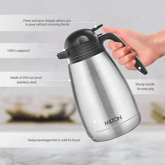 Milton Thermosteel Carafe 1500 ml Stainless Steel Double Walled Vacuum Insulated Flask with Lid and Handle | Hot Cold Retention Leak Proof Easy Carry image 4