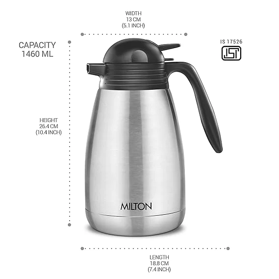 Milton Thermosteel Carafe 1500 ml Stainless Steel Double Walled Vacuum Insulated Flask with Lid and Handle | Hot Cold Retention Leak Proof Easy Carry image 5