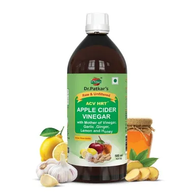 Dr. Patkar’s Apple Cider Vinegar with Ginger, Garlic, Lemon & Honey |Raw Unfiltered ACV for Heart Health, Weight Management, Immunity | Digestion Support, 500ml Amber Glass Bottle thumbnail 0