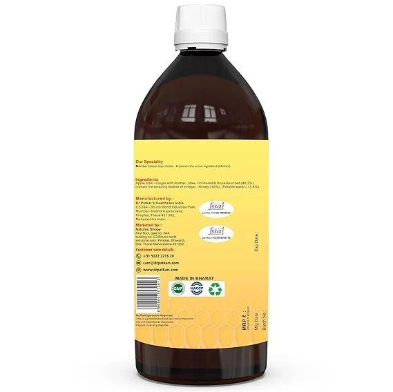 Dr. Patkar's Apple Cider Vinegar With Honey | Unfiltered & Undiluted | Suitable for Weight loss with Improved Immunity | Weight management With Mother500ml image 2