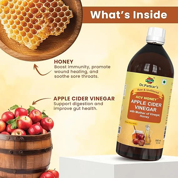 Dr. Patkar's Apple Cider Vinegar With Honey | Unfiltered & Undiluted | Suitable for Weight loss with Improved Immunity | Weight management With Mother500ml image 4