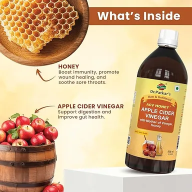 Dr. Patkar's Apple Cider Vinegar With Honey | Unfiltered & Undiluted | Suitable for Weight loss with Improved Immunity | Weight management  With Mother500ml  thumbnail 3