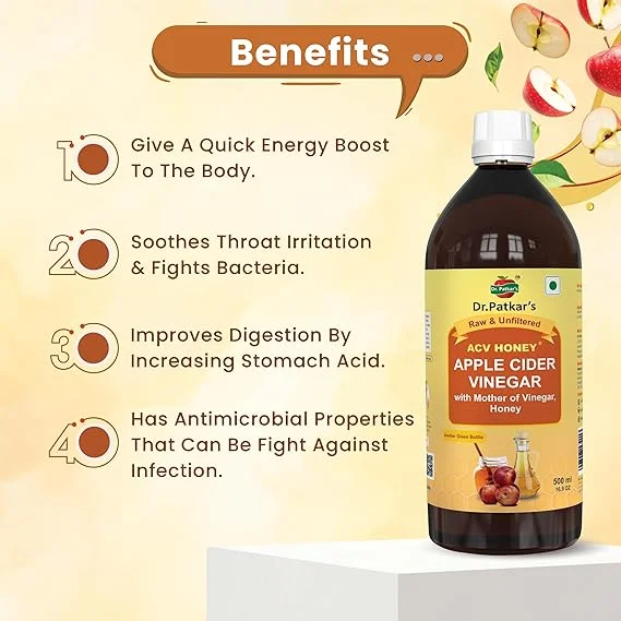 Dr. Patkar's Apple Cider Vinegar With Honey | Unfiltered & Undiluted | Suitable for Weight loss with Improved Immunity | Weight management With Mother500ml image 5