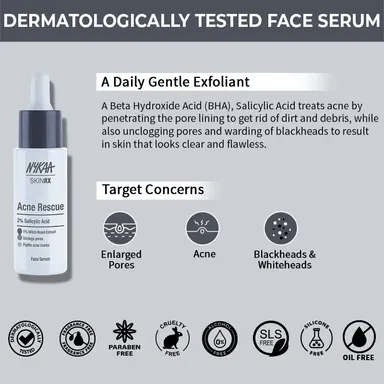 Face Serum for Acne Oily Skin 25ml | 2% Salicylic Acid BHA Acne Rescue Treatment|Blackhead Whitehead Pore Clarifying + Oil Control Serum  thumbnail 1