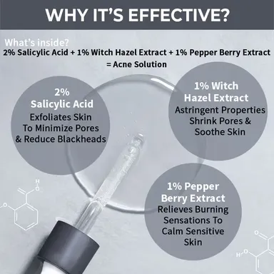 Face Serum for Acne Oily Skin 25ml | 2% Salicylic Acid BHA Acne Rescue Treatment|Blackhead Whitehead Pore Clarifying + Oil Control Serum  thumbnail 2