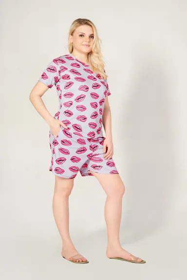 Women Printed Grey Pink Top & Pyjama Set Casual Cotton Blend Daily Wear Lounge Outfit Comfortable Stylish S Size thumbnail 3