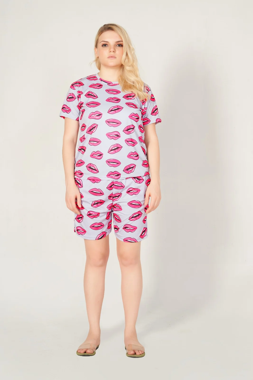 Women Printed Grey Pink Top & Pyjama Set Casual Cotton Blend Daily Wear Lounge Outfit Comfortable Stylish S Size image 5