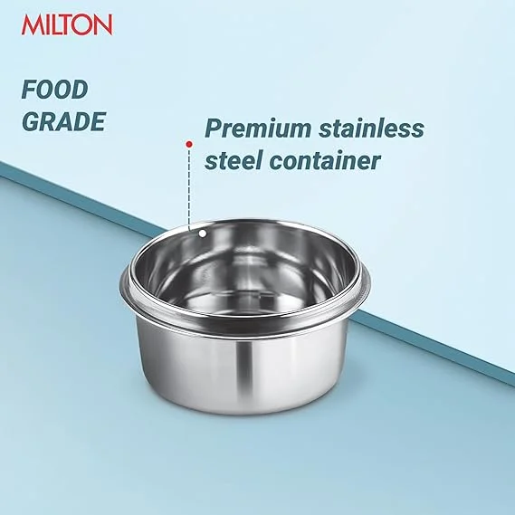 MILTON Marvel Power Bite Tiffin Box for School with 2 Stainless Steel Container and Jacket | Leak-Proof, Food Grade| Odour Proof I Lunch Box for Kids Boys| Girls with Clip Lock Lid|320 ml Each|Blue image 3