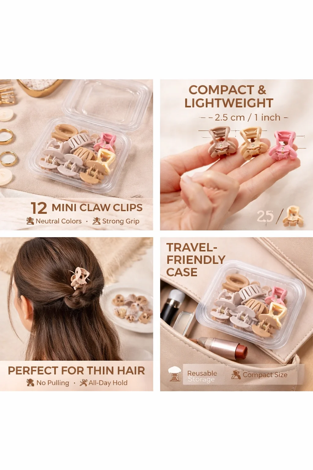 Mini Hair Accessories for Women and Girls Stylish Hair Claws Clips Pins Multicolour Cute Trendy Hair Accessories| Set of 12 image 2