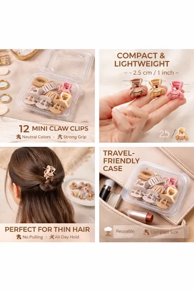 Mini Hair Accessories for Women and Girls Stylish Hair Claws Clips Pins Multicolour Cute Trendy Hair Accessories| Set of 12 thumbnail 1