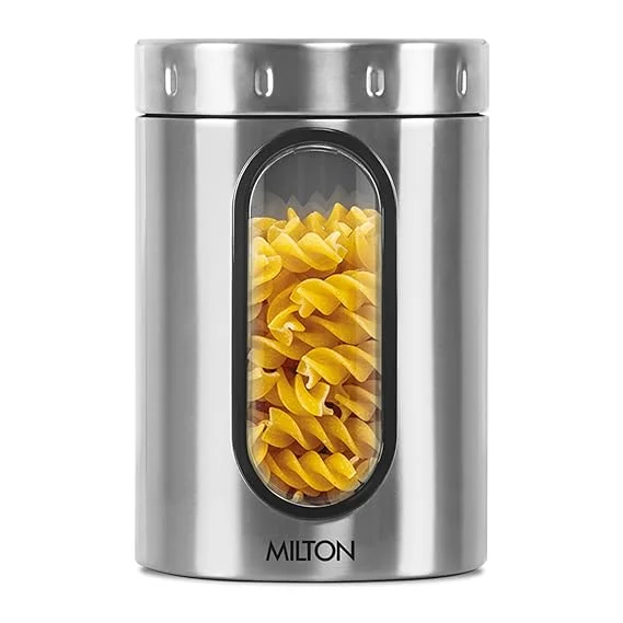 MILTON Steel Crispy 2000 Storage Jar 2 L Stainless Steel Airtight Kitchen Container Silver Light Weight Odour Proof Dishwasher Safe image 1