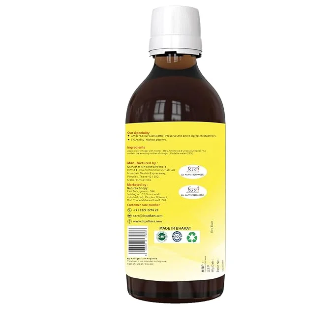 Dr. Patkar's Apple Cider Vinegar with Mother Vinegar | Unfiltered & Undiluted | Suitable for Weight Loss & Improved Immunity With Mother|200ml image 2