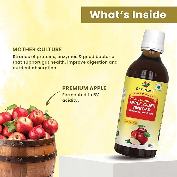 Dr. Patkar's Apple Cider Vinegar with Mother Vinegar | Unfiltered & Undiluted | Suitable for Weight Loss & Improved Immunity With Mother|200ml image 4