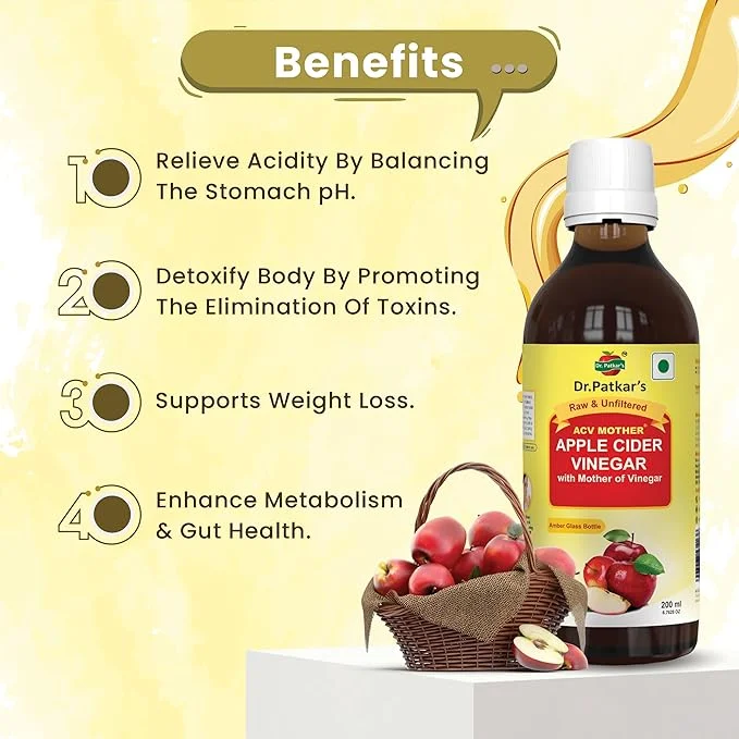 Dr. Patkar's Apple Cider Vinegar with Mother Vinegar | Unfiltered & Undiluted | Suitable for Weight Loss & Improved Immunity With Mother|200ml image 5