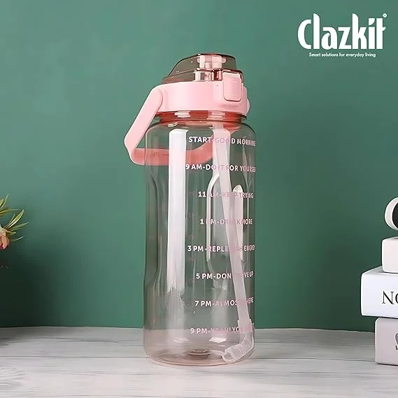 Motivational 2L Water Bottle with Time Marker, BPA-Free Transparent Leak Proof Sports Hydration Bottle, Multicolour image 2