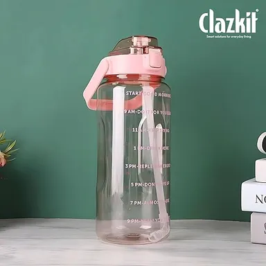 Motivational 2L Water Bottle with Time Marker, BPA-Free Transparent Leak Proof Sports Hydration Bottle, Multicolour thumbnail 1