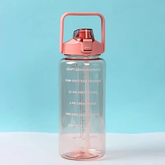 Motivational 2L Water Bottle with Time Marker, BPA-Free Transparent Leak Proof Sports Hydration Bottle, Multicolour image 1