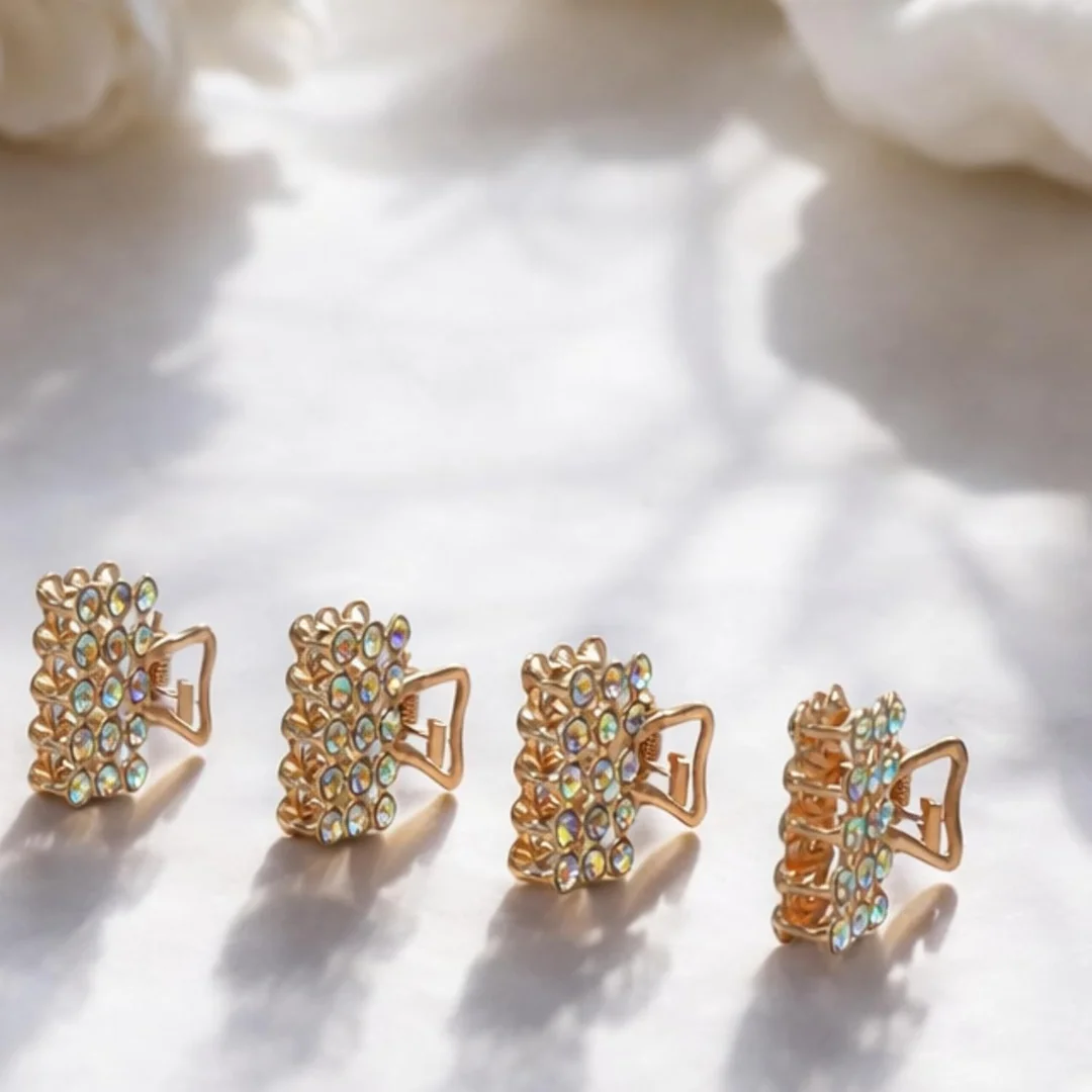 Golden Crystal Mini Hair Claw Clips Set of 5 Elegant Hair Accessories for Women and Girls Stylish Hair Styling Clips image 1