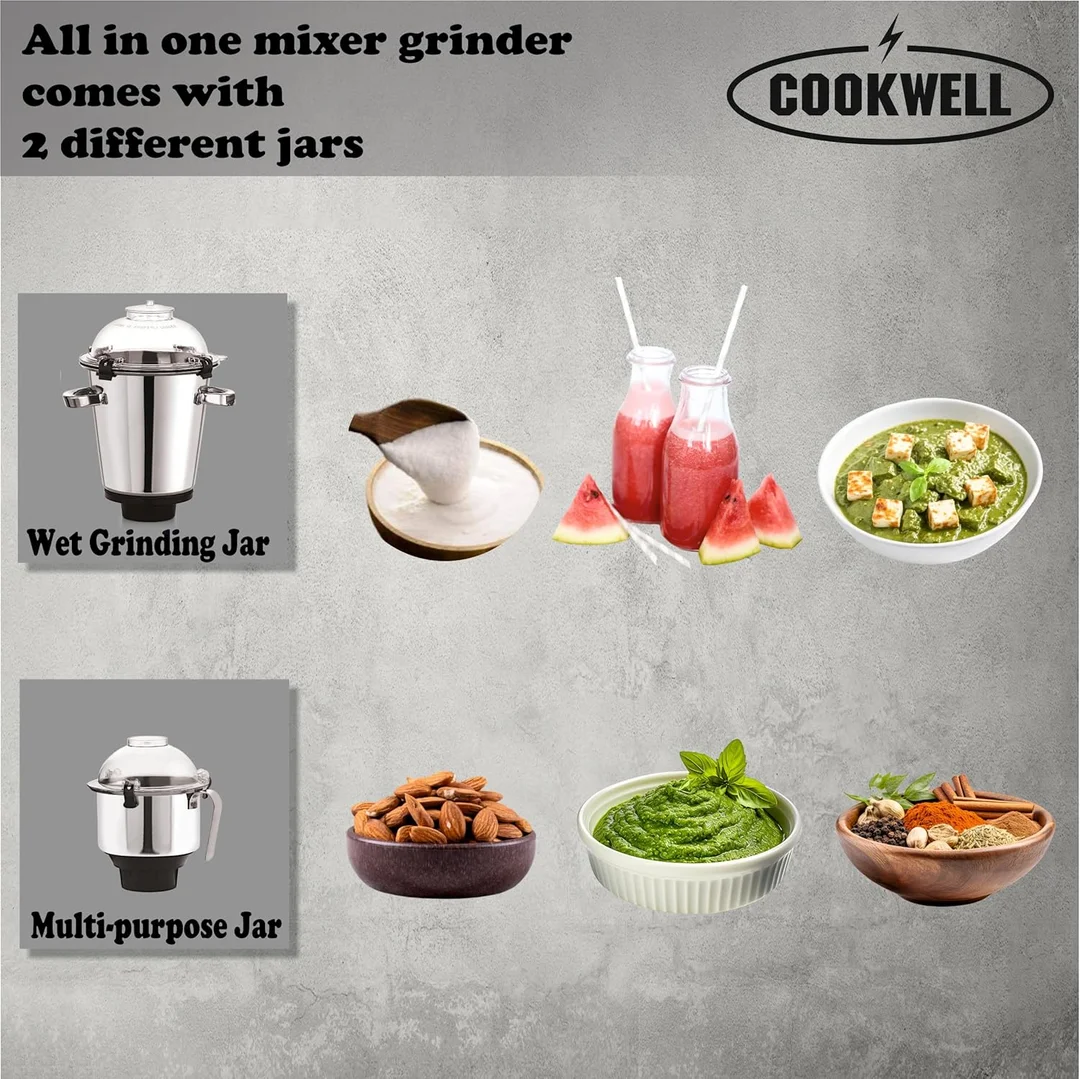Cookwell Commercial Mixer Grinder 1500W 2 HP Heavy Duty Motor 2 Stainless Steel Jars Red – Commercial Kitchen Mixer for Cafes Restaurants Hotels Canteens Durable Industrial Grade image 2