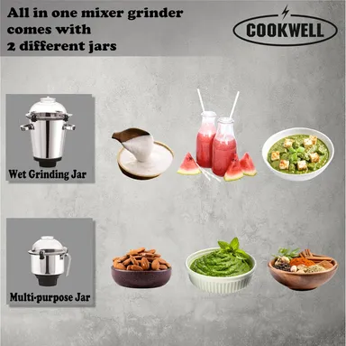 Cookwell Commercial Mixer Grinder 1500W 2 HP Heavy Duty Motor 2 Stainless Steel Jars Red – Commercial Kitchen Mixer for Cafes Restaurants Hotels Canteens Durable Industrial Grade thumbnail 1