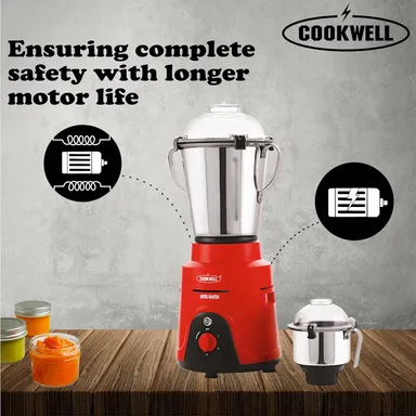 Cookwell Commercial Mixer Grinder 1500W 2 HP Heavy Duty Motor 2 Stainless Steel Jars Red – Commercial Kitchen Mixer for Cafes Restaurants Hotels Canteens Durable Industrial Grade thumbnail 2