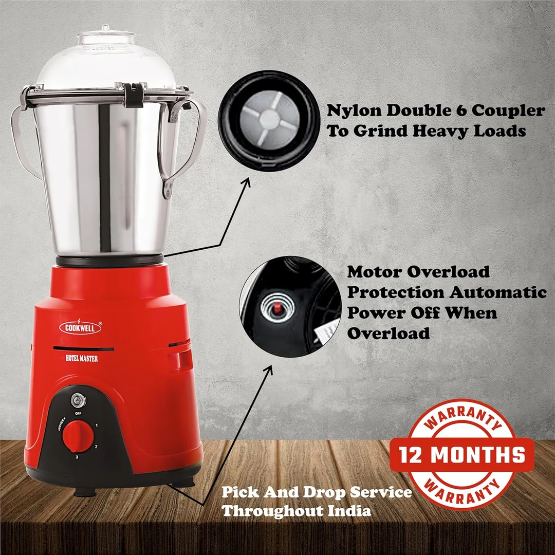 Cookwell Commercial Mixer Grinder 1500W 2 HP Heavy Duty Motor 2 Stainless Steel Jars Red – Commercial Kitchen Mixer for Cafes Restaurants Hotels Canteens Durable Industrial Grade image 6
