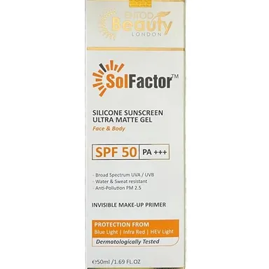 SolFactor Silicone Sunscreen SPF 50 PA+++ Ultra Matte Gel 50ml | Face & Body Sun Protection | Lightweight, Non-Greasy, Daily Use Sunscreen thumbnail 1