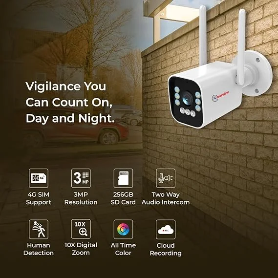 Trueview 3MP 1296P HD 4G SIM Bullet CCTV Security Camera with Colour Night Vision | 9 IR LED, IP66 Waterproof Outdoor Surveillance image 1