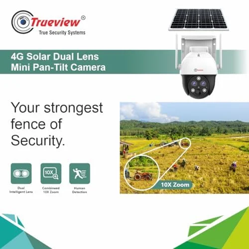 Trueview 4G SIM Solar Powered Dual Lens Pan Tilt Outdoor Wireless CCTV Security Camera with 1296p HD, Motion Detection & 2 Way Talk image 3