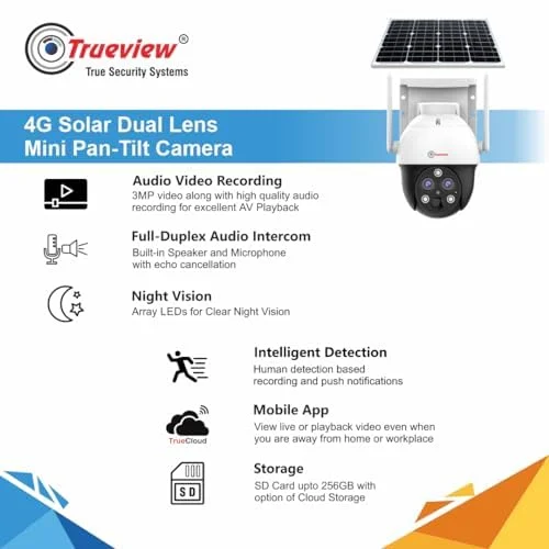 Trueview 4G SIM Solar Powered Dual Lens Pan Tilt Outdoor Wireless CCTV Security Camera with 1296p HD, Motion Detection & 2 Way Talk image 5