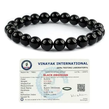 Certified Natural Black Obsidian Bracelet | 100% Genuine | Protection Stone | With Certificate thumbnail 3