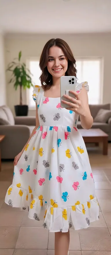 Women White Butterfly Print Midi Dress Sleeveless Fit and Flare Summer Casual Party Vacation Wear Lightweight Breathable Fabric Ruffle Hem Size XXL Plus Elegant Day Out Western Outfit thumbnail 3