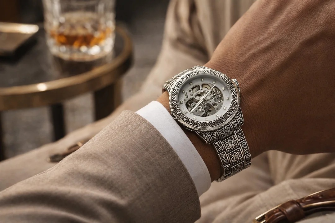 KHRIST Premium Fully Automatic Mechanical Analog Watch for Men | Exposed Working Gears Dial & Transparent Case Back | Precision Engineering, Luxury Craftsmanship & Timeless Elegance image 5