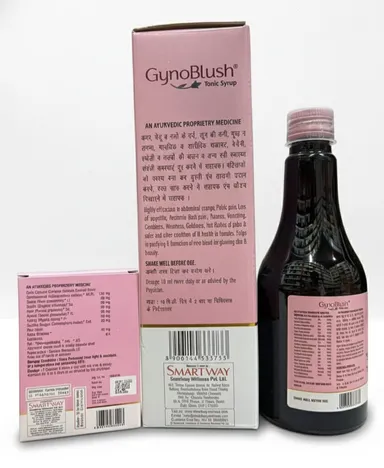 Wellness GynoBlush Ayurvedic Herbal Tonic 300ml with Free Capsules for Women Hormonal Balance Irregular Periods Energy Vitality Reproductive Health Support thumbnail 2