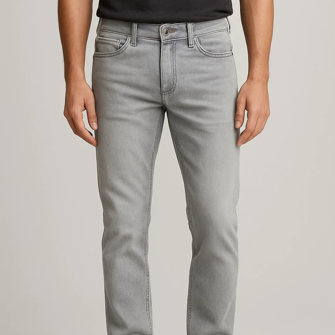 Men’s Straight Fit Stretch Denim Grey Jeans | Comfortable Casual Cotton Blend Pants | Slim & Durable Everyday Wear image 1