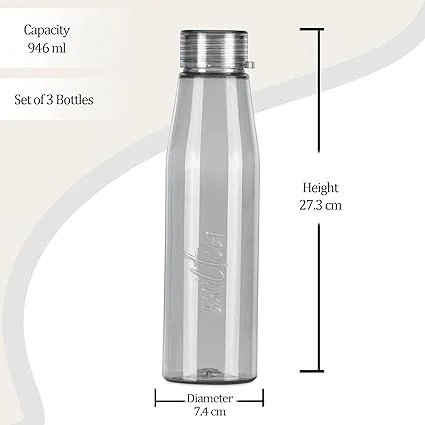 MILTON Ripple 1000 ml (946 ml) PET Water Bottle Set of 3 – BPA-Free Reusable Leak-Proof Plastic Hydration Bottles for Home, Office, Gym & Travel (color may vary) image 3