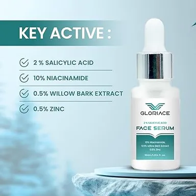 GLORIACE 2% Salicylic Acid Acne Control Serum 30 ml for Pimples, Blackheads, Whiteheads, Excess Oil Reduction and Clear Looking Skin thumbnail 1