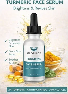 GLORIACE Turmeric Dark Spot Clearing Face Serum 30 ml with 10% Glycolic Acid 2% Niacinamide Brightening Anti-Pigmentation Uneven Skin Tone Acne Marks Fade Glow Lightweight Formula for All Skin Types India image 1