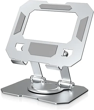 Adjustable 360° Rotating Tablet Stand with Ergonomic Foldable Portable Laptop |Tablet Holder Compatible with Phones iPad Android Samsung Devices Silver thumbnail 0